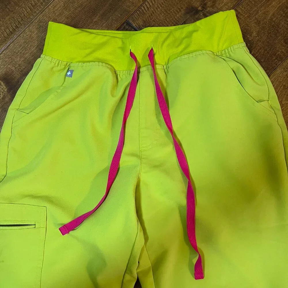 Figs High Waist Zamora Jogger Scrub Pants Nurse Doctor Limeade Yellow Size Small - Picture 6 of 10